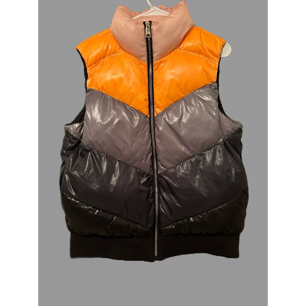 Love & Sports Retro Chevron Orange Grey Black Women’s Puffer Vest Size L (12-14)